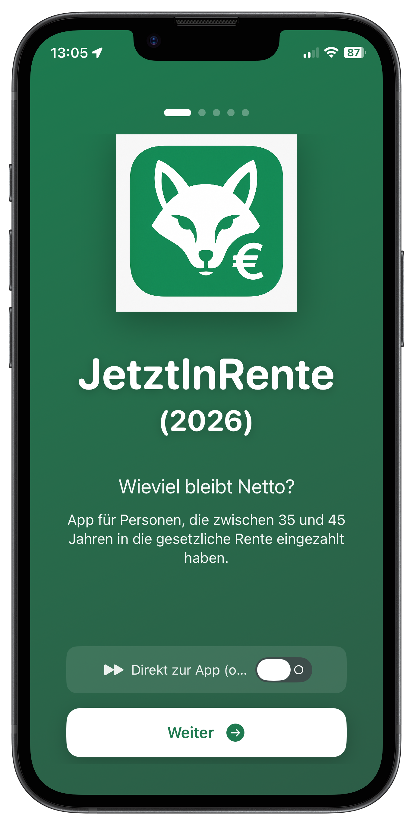 JetztInRente Rentenrechner im iPhone 16